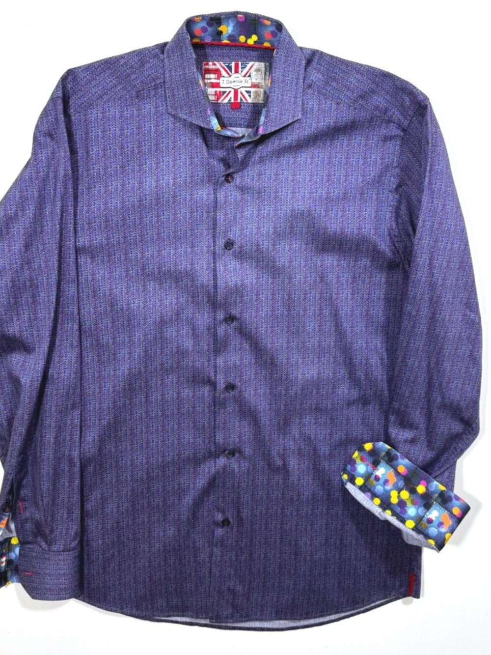 7 Downie St Men's Button Up Shirt M Purple Geometric Flip Cuff Paint Splatter